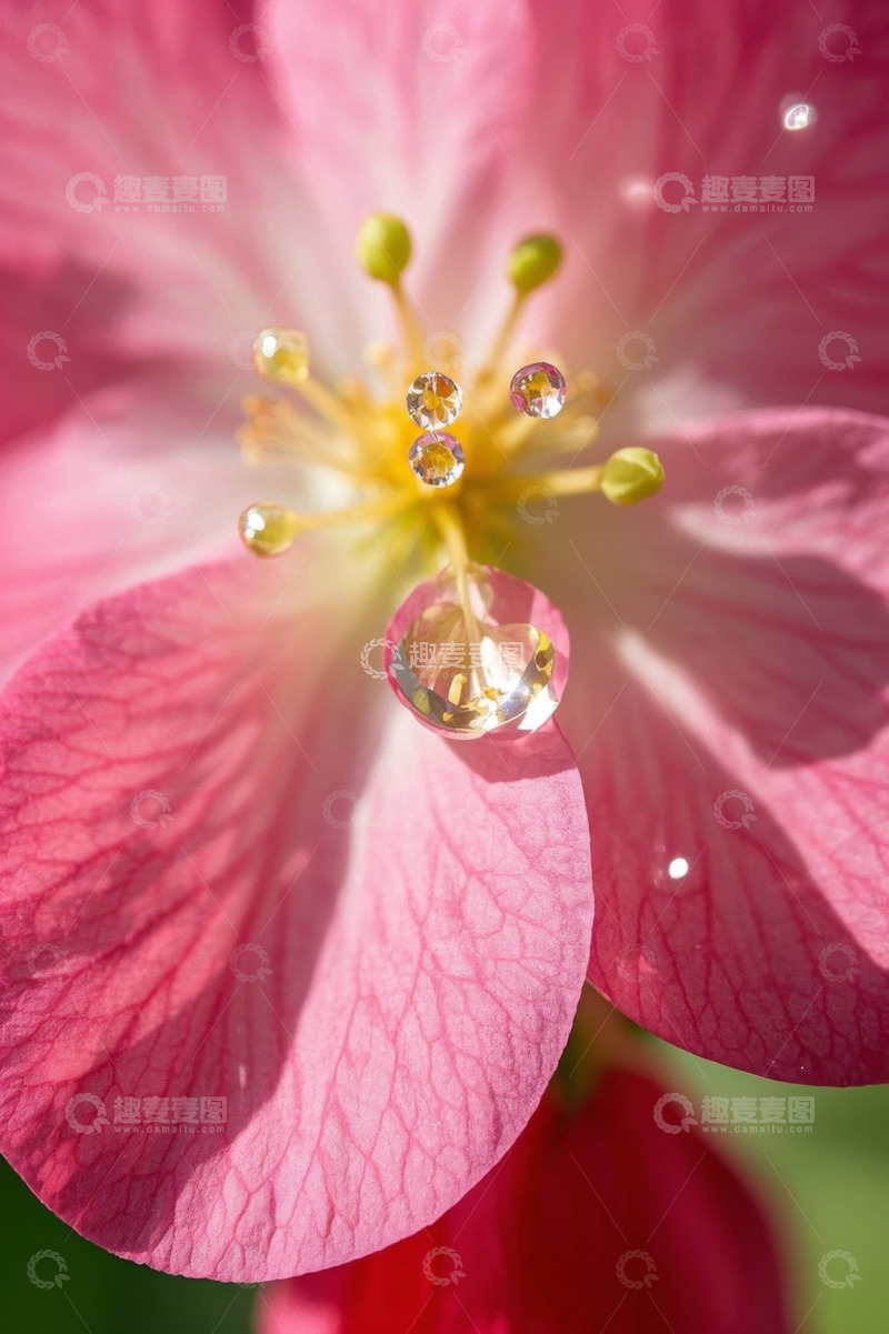 高清大图下载【趣麦麦图】带水珠的粉色花朵特写