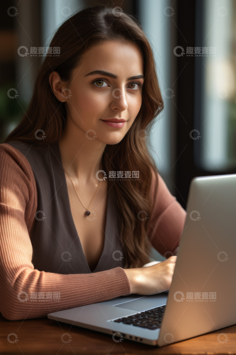 高清大图下载【趣麦麦图】女性使用笔记本电脑办公场景