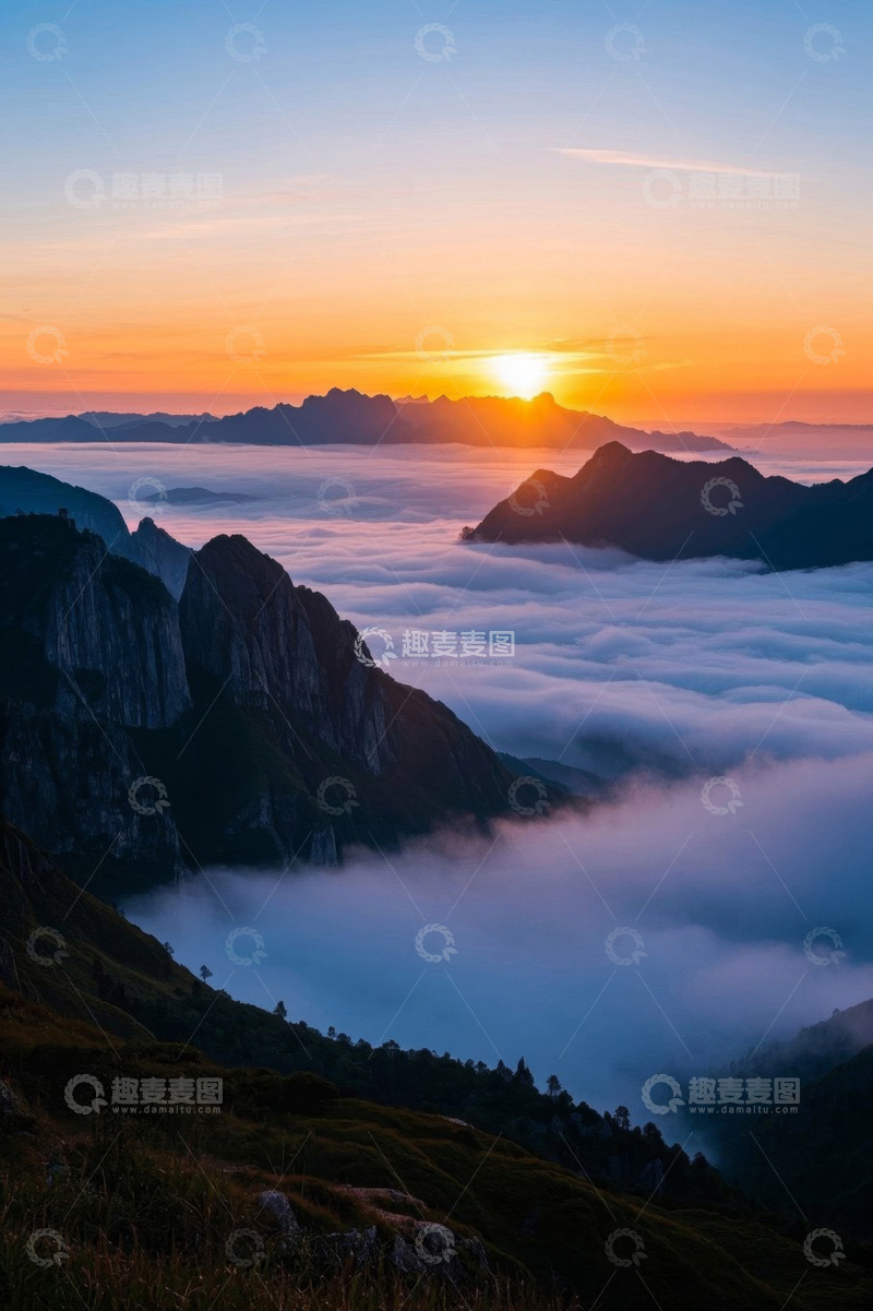 高清大图下载【趣麦麦图】山间日出云海景观