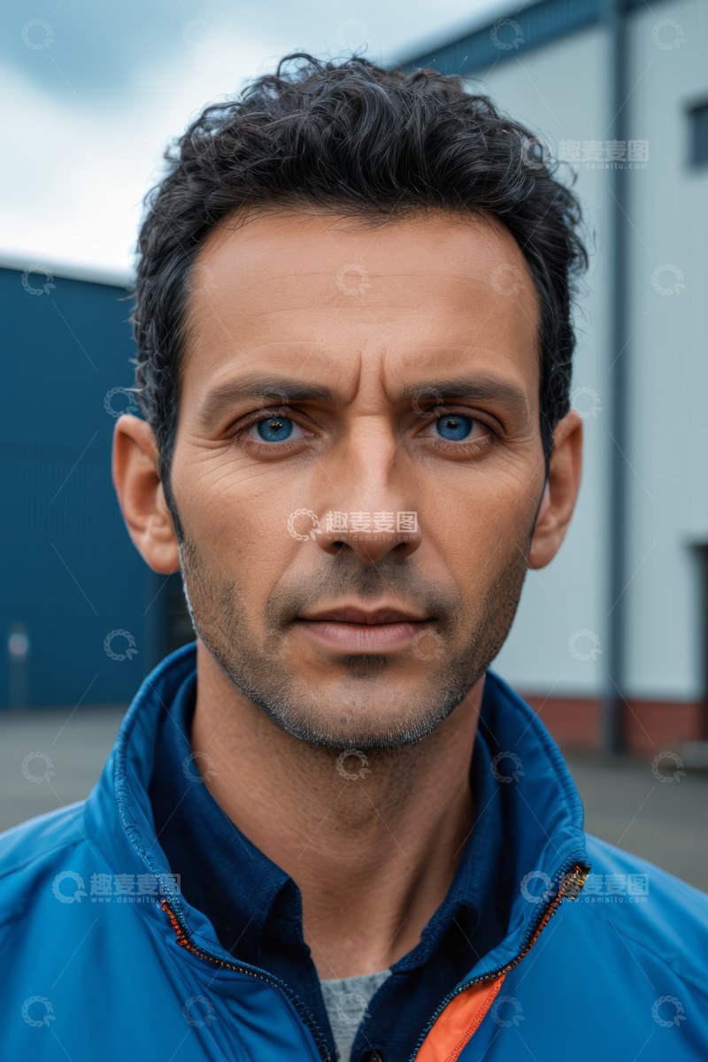 高清大图下载【趣麦麦图】户外穿着蓝色外套的男子肖像