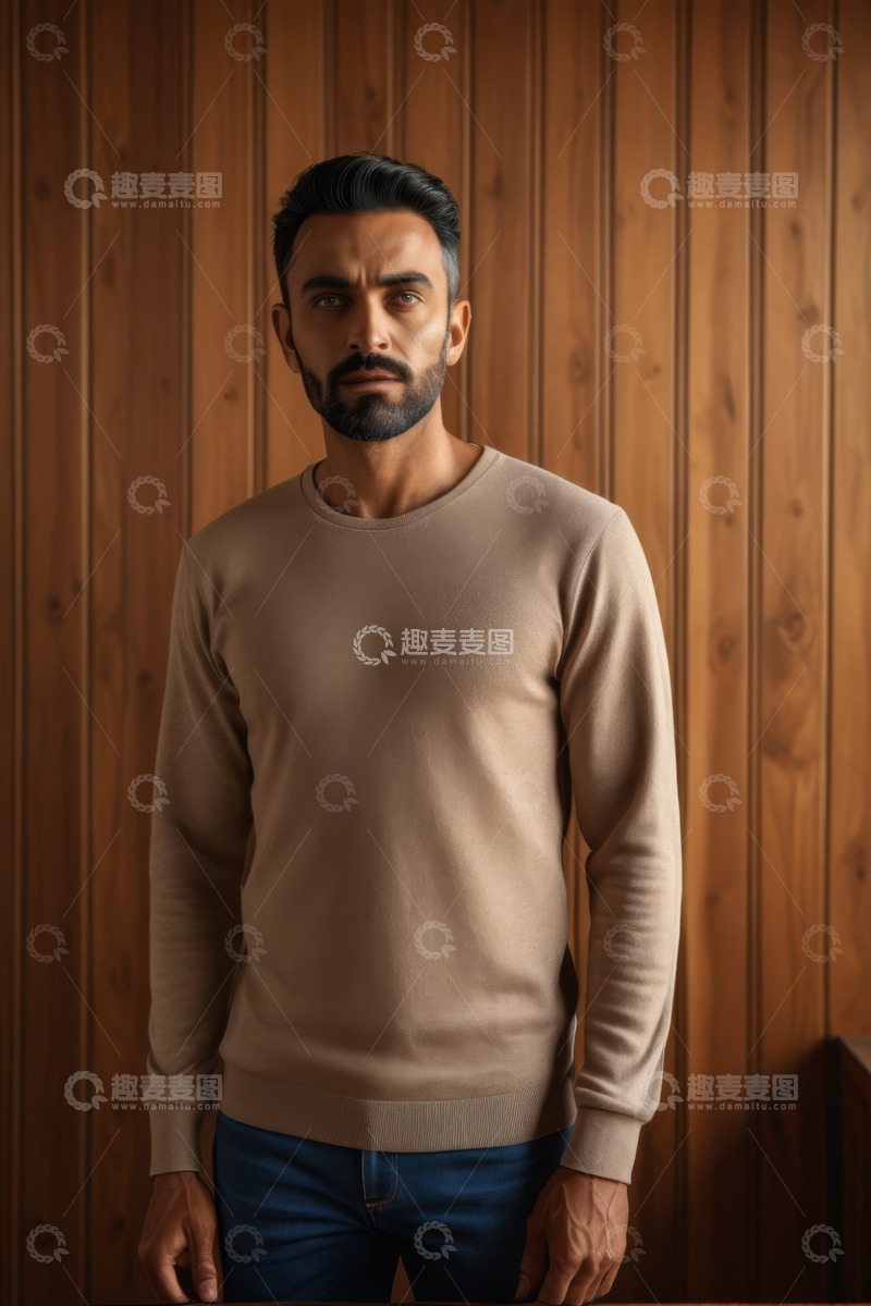 高清大图下载【趣麦麦图】穿米色毛衣的男子正面像