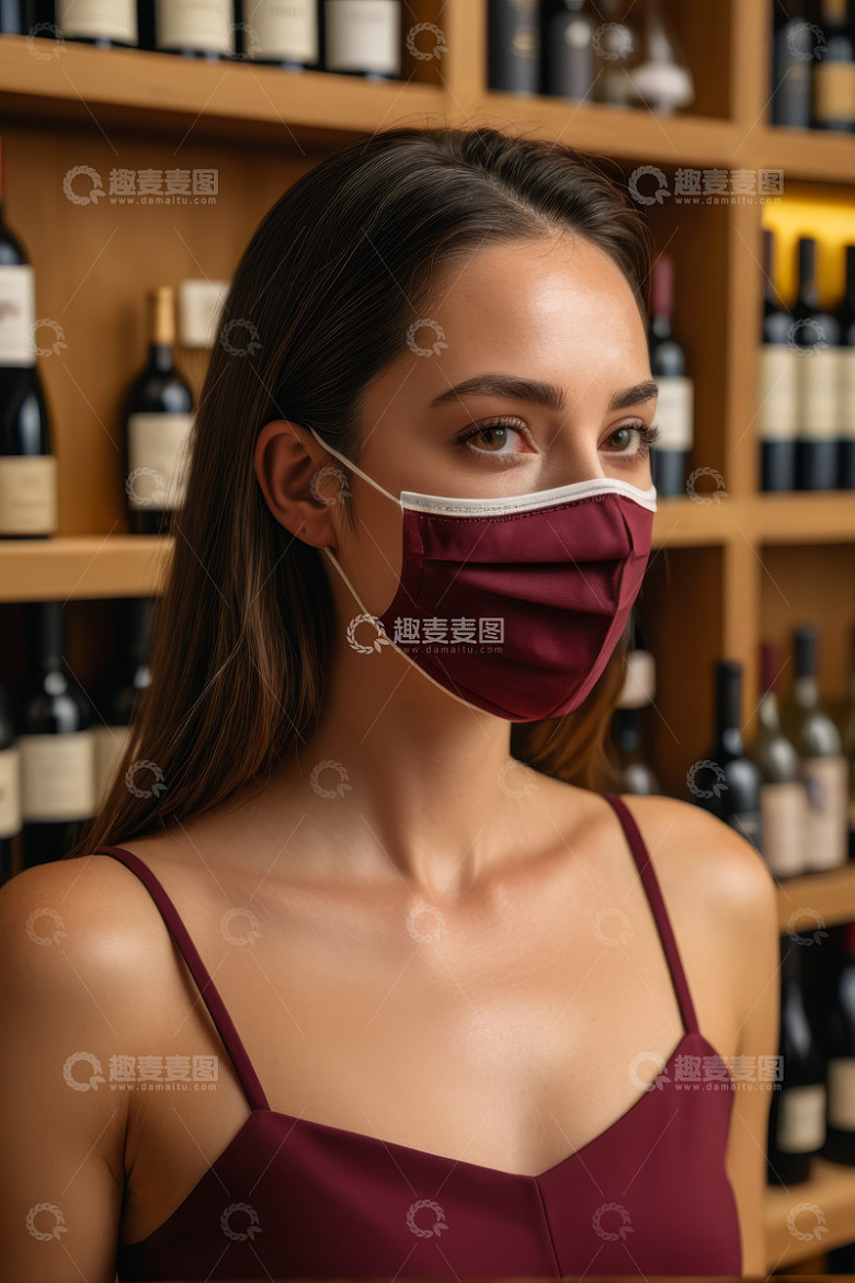 戴口罩的女性半身像