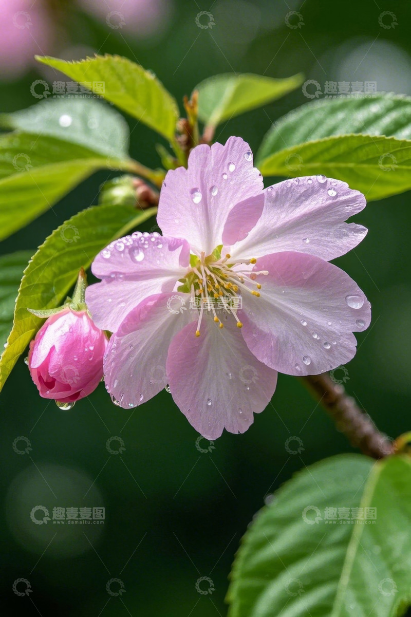 高清大图下载【趣麦麦图】带水珠的绽放樱花特写