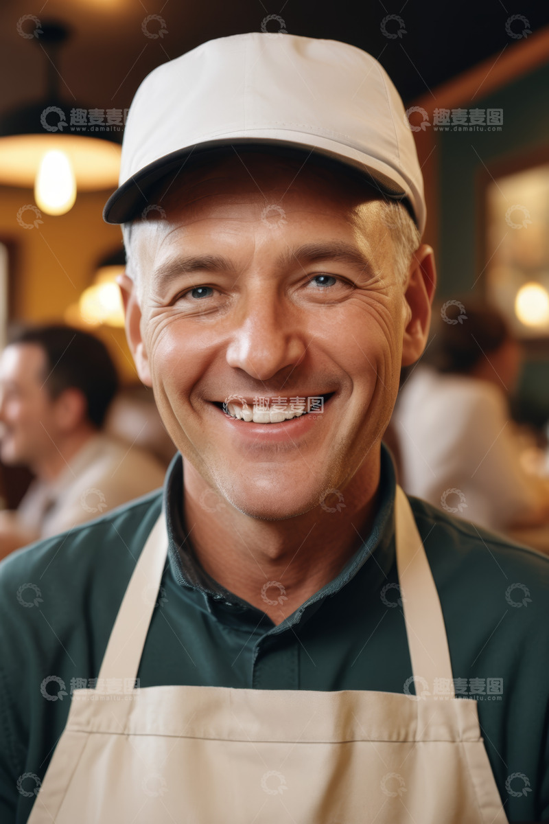 高清大图下载【趣麦麦图】微笑的餐厅工作人员特写