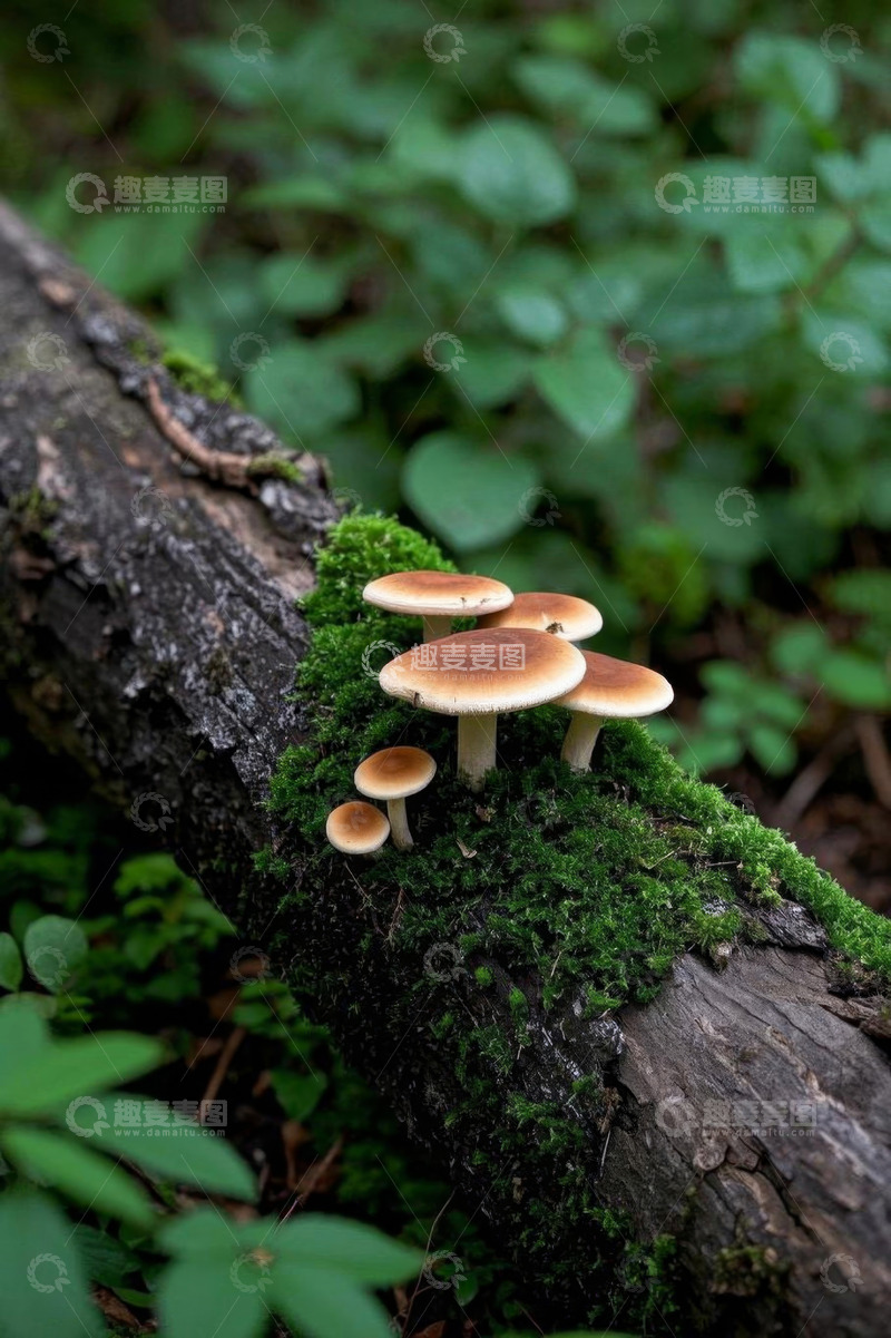 高清大图下载【趣麦麦图】树干上生长的蘑菇自然景象