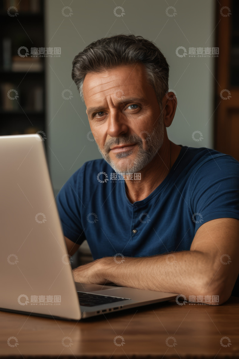 高清大图下载【趣麦麦图】中年男子使用笔记本电脑