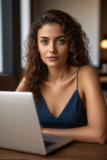 年轻女子使用笔记本电脑办公