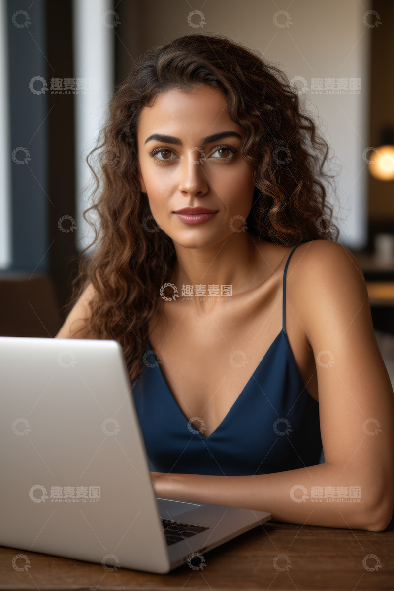 高清大图下载【趣麦麦图】年轻女子使用笔记本电脑办公
