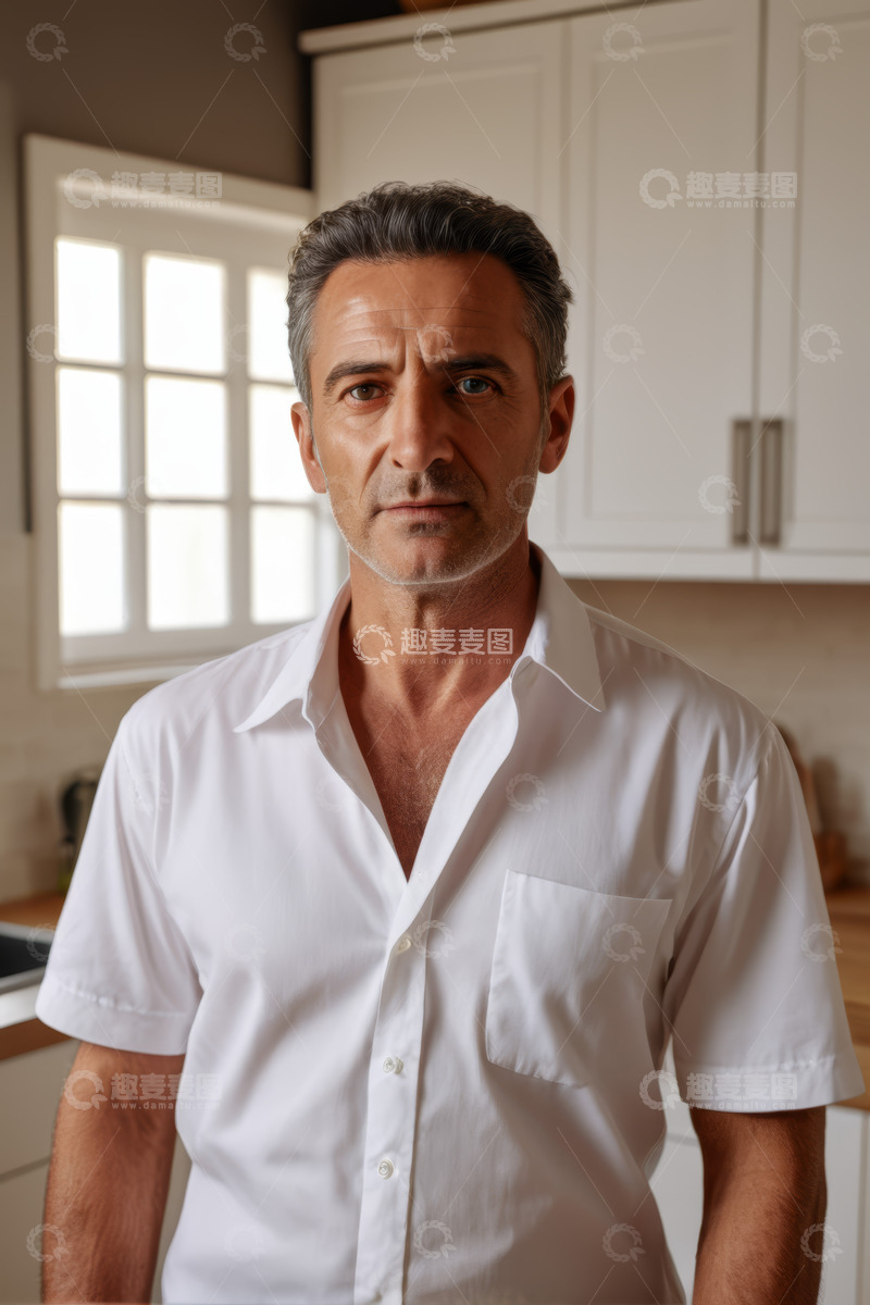 高清大图下载【趣麦麦图】室内穿着白衬衫的中年男人
