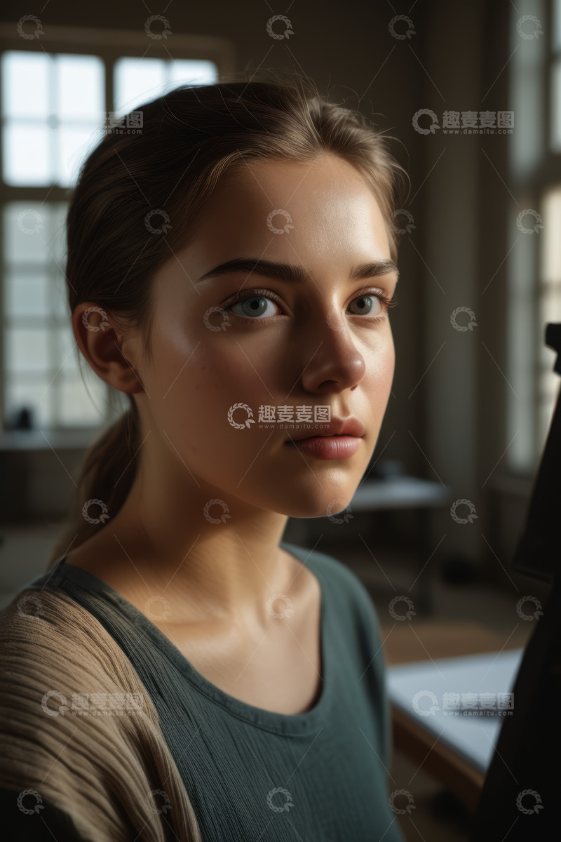 高清大图下载【趣麦麦图】室内年轻女孩人物肖像特写
