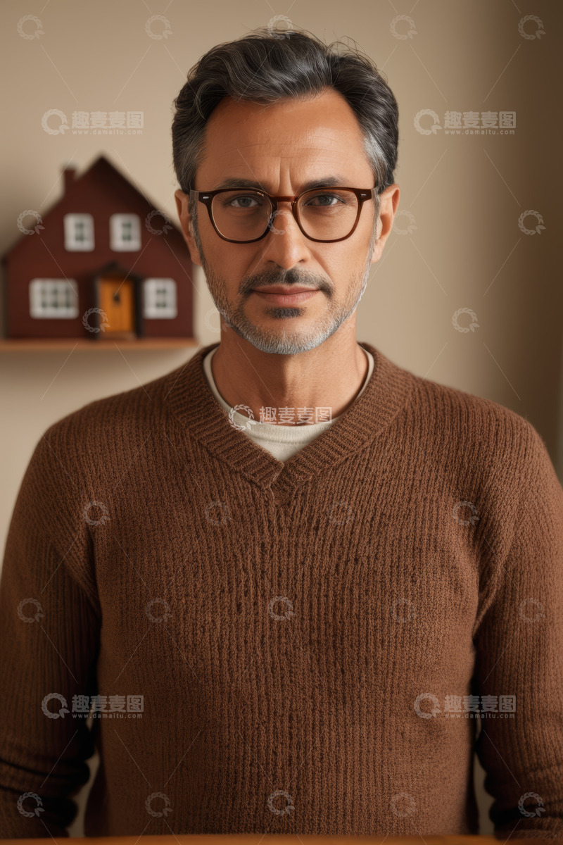 高清大图下载【趣麦麦图】戴眼镜男士居家肖像