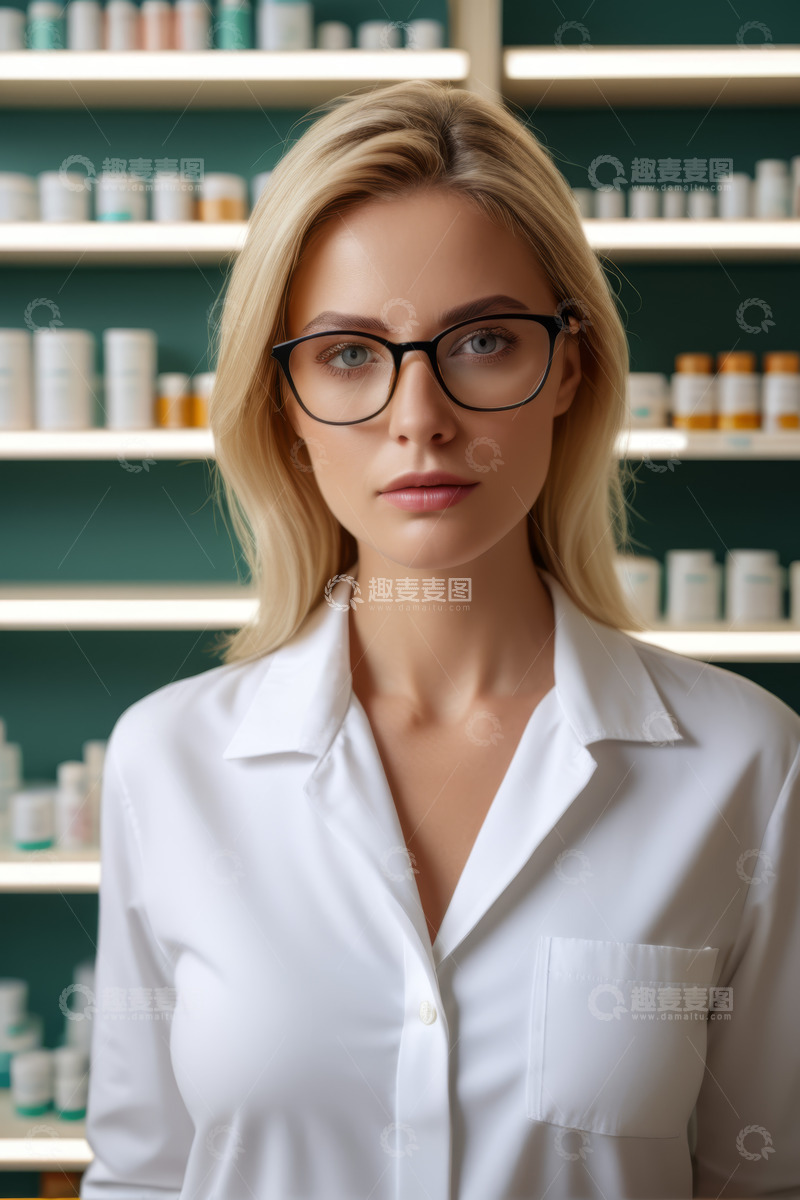 高清大图下载【趣麦麦图】戴眼镜金发女子肖像