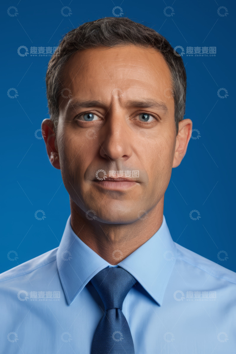 高清大图下载【趣麦麦图】商务男士蓝色背景证件照