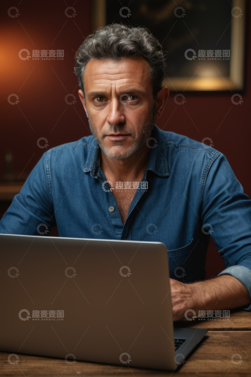 高清大图下载【趣麦麦图】成熟男性专注使用笔记本电脑