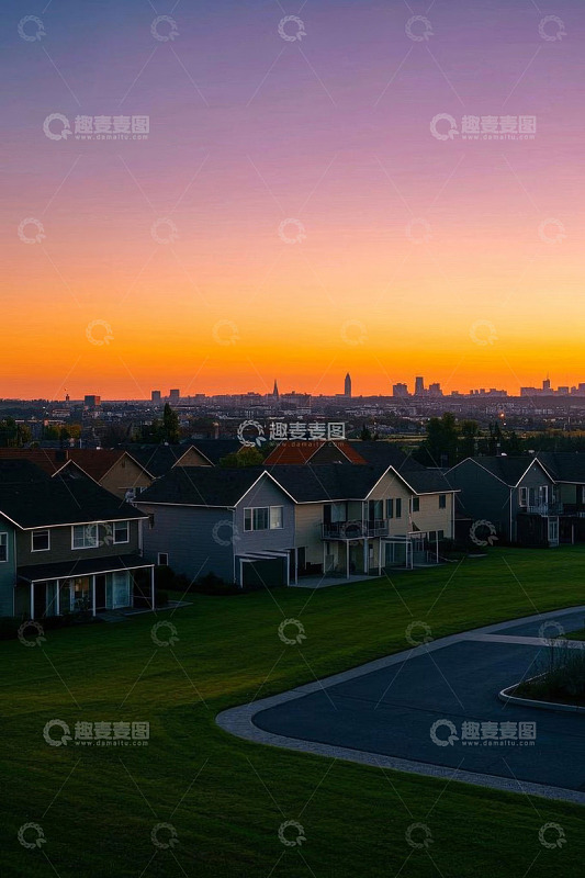 住宅区日落远景景观
