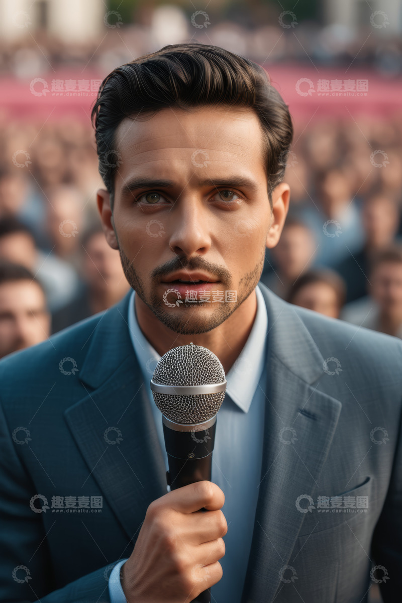 高清大图下载【趣麦麦图】西装男子手持麦克风演讲