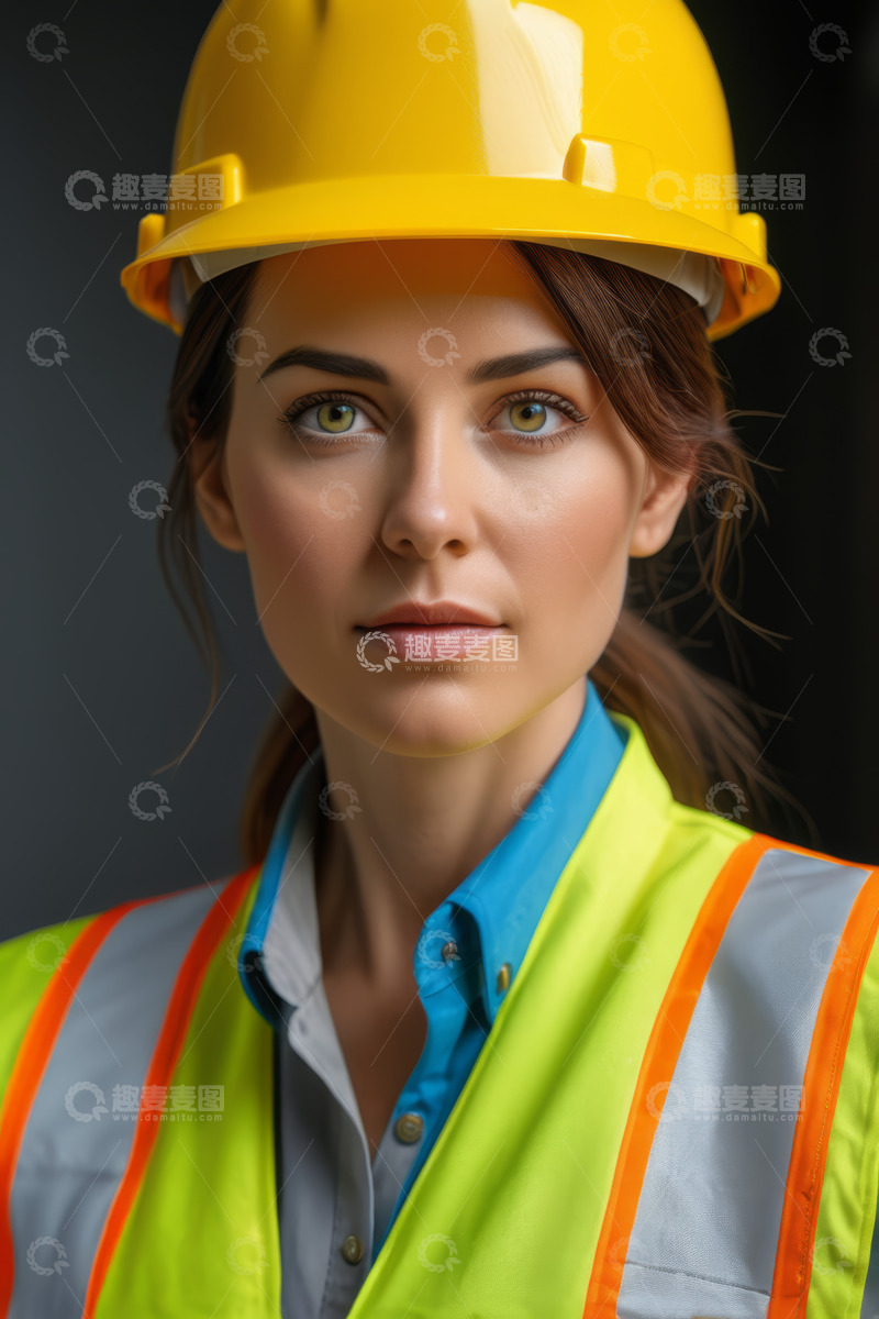 高清大图下载【趣麦麦图】戴安全帽穿反光背心的女性