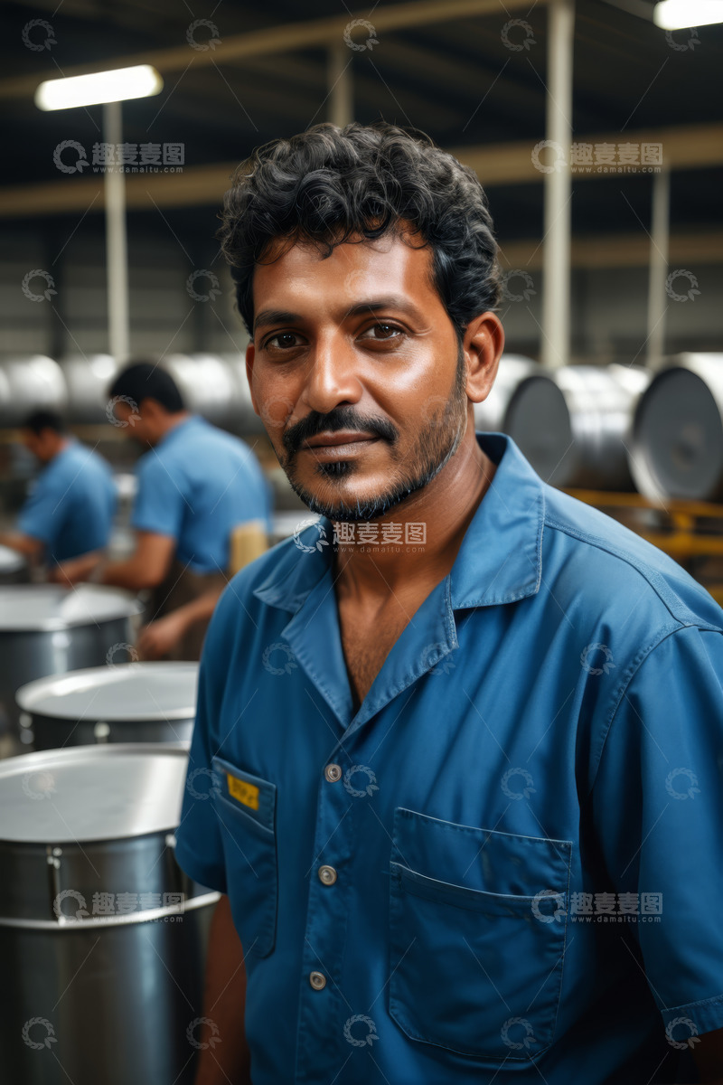 高清大图下载【趣麦麦图】工厂工人工作服正面肖像