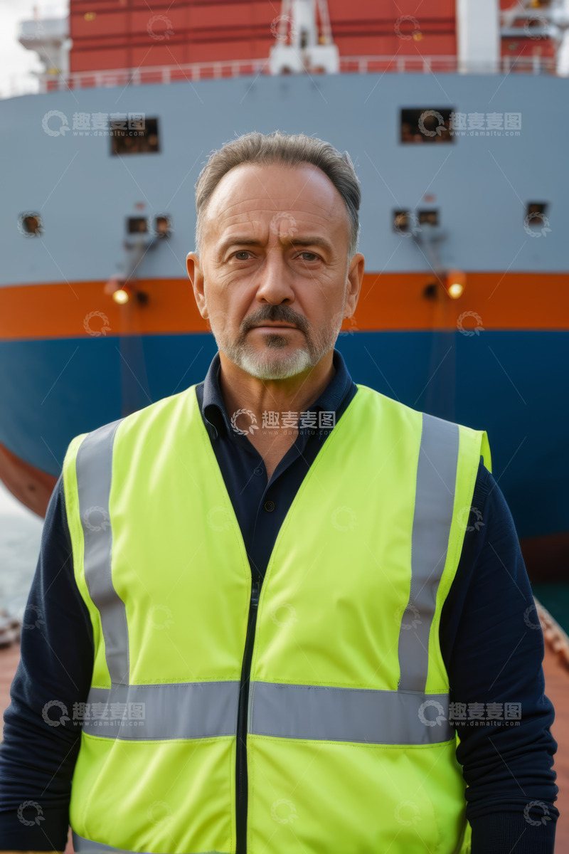 高清大图下载【趣麦麦图】港口穿反光背心的工作人员