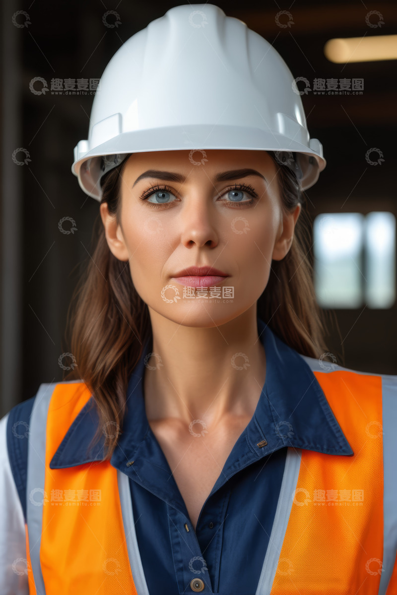 高清大图下载【趣麦麦图】戴安全帽穿工装的女性