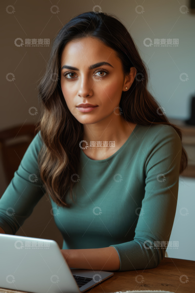 高清大图下载【趣麦麦图】室内女性专注使用笔记本电脑