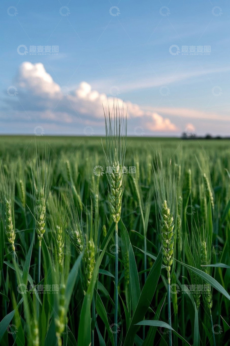 高清大图下载【趣麦麦图】广阔麦田与蓝天白云景象
