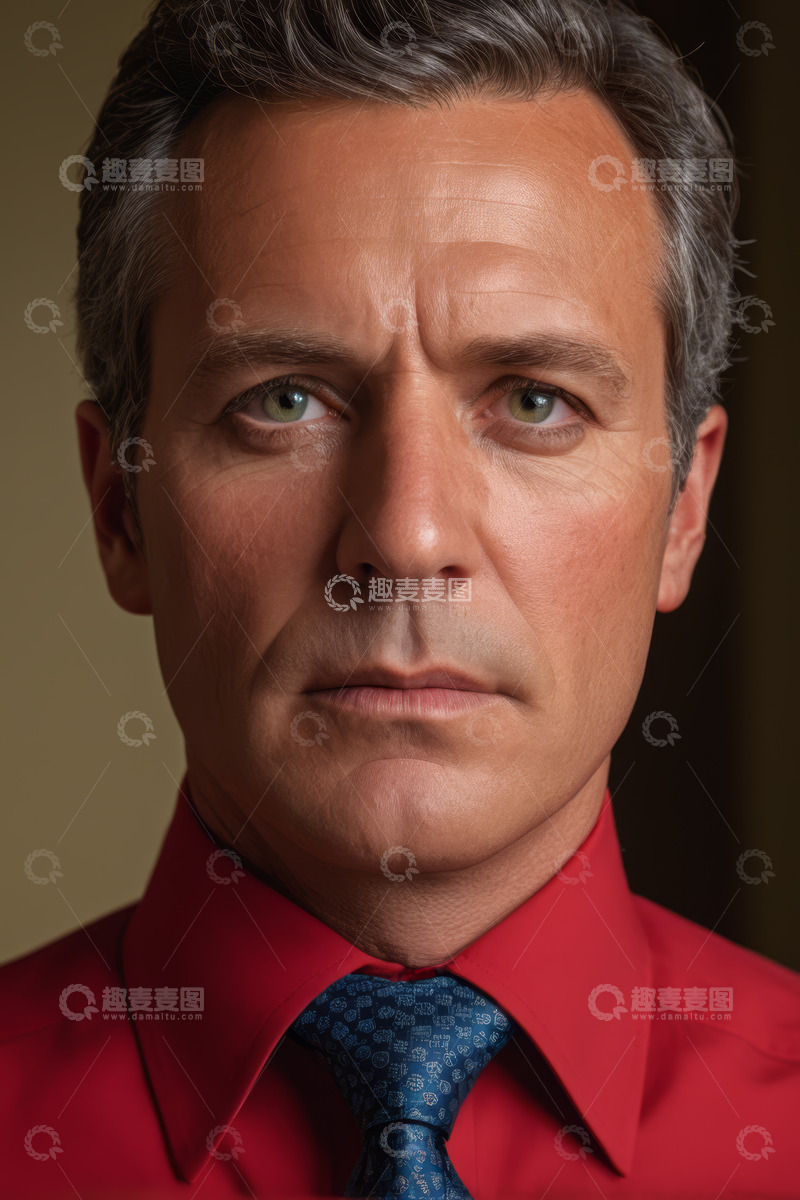 高清大图下载【趣麦麦图】穿着红衬衫的男人面部特写