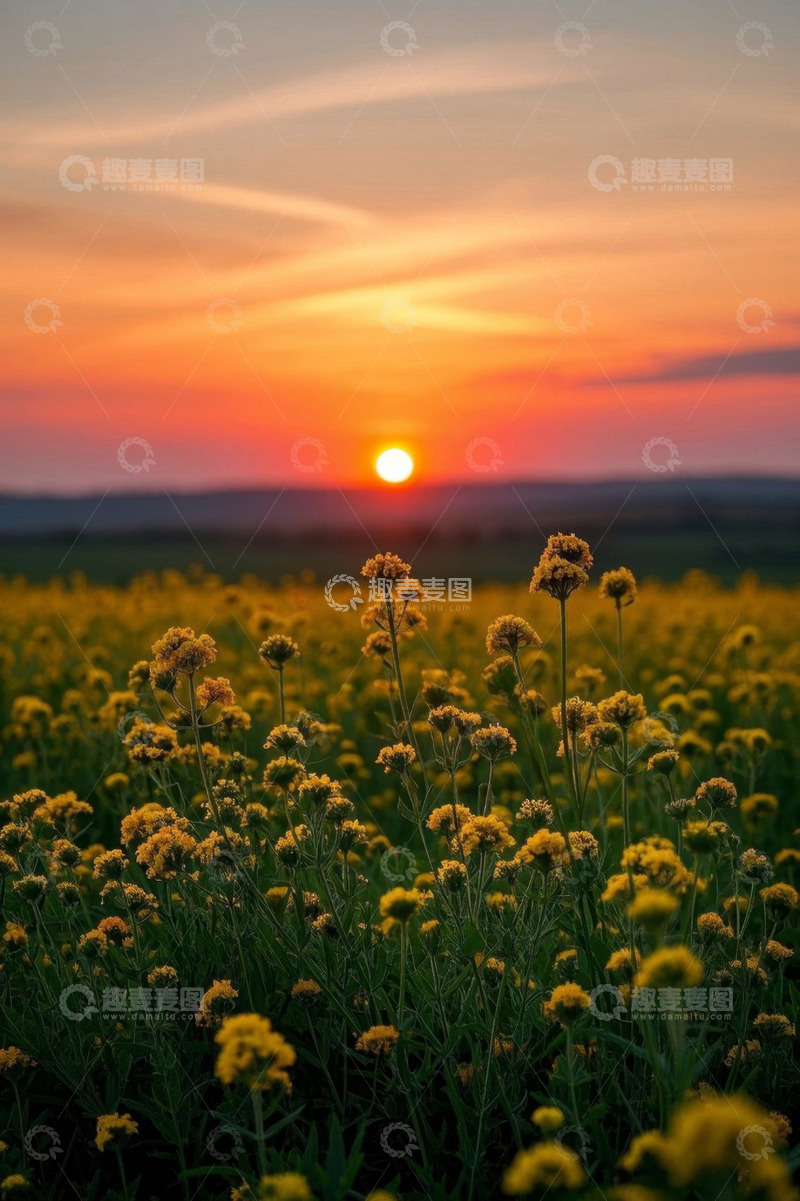 高清大图下载【趣麦麦图】田野黄花与落日景观