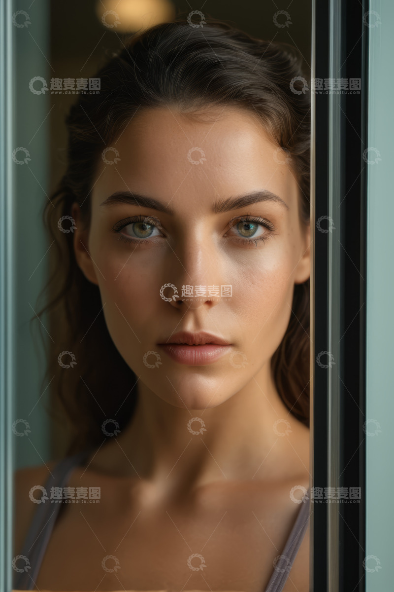 高清大图下载【趣麦麦图】窗边年轻女孩肖像特写