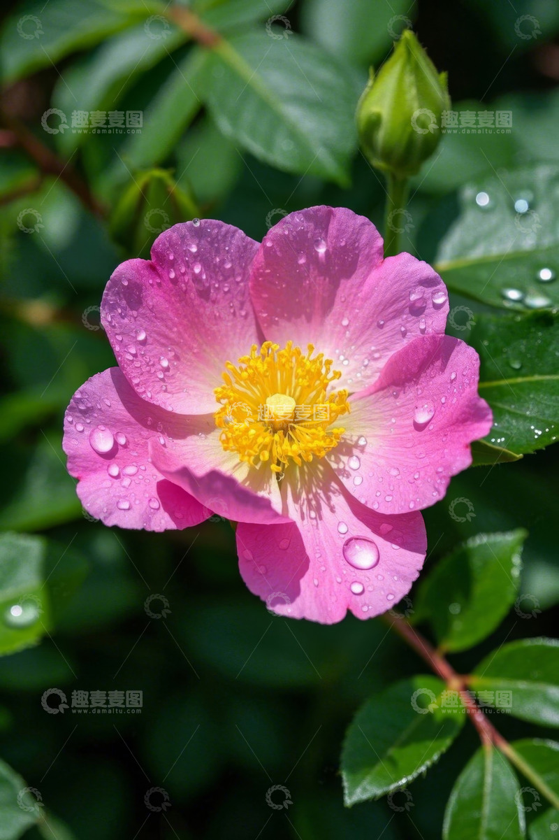 高清大图下载【趣麦麦图】带水珠的粉色花朵特写