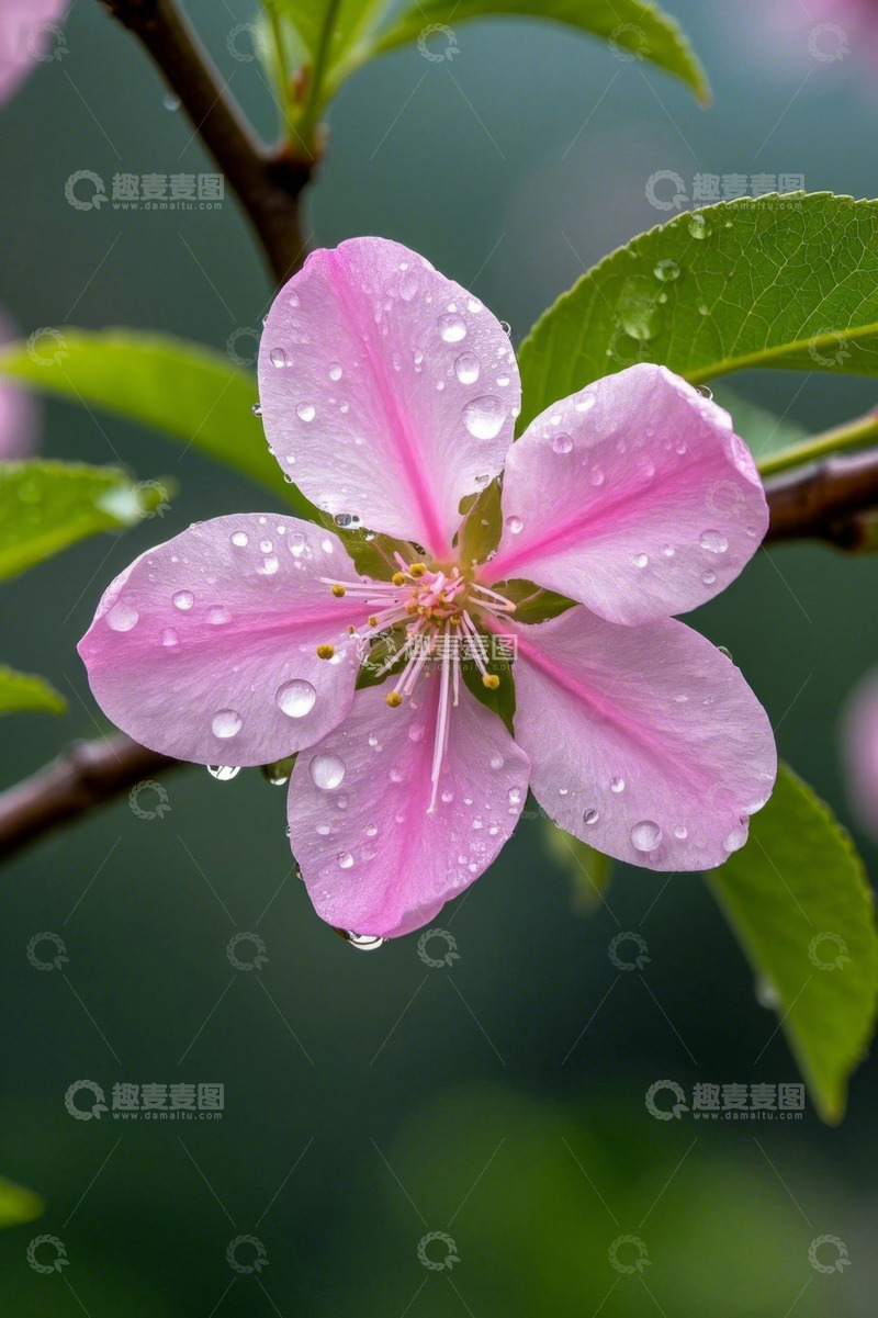 高清大图下载【趣麦麦图】带水珠的粉色桃花特写