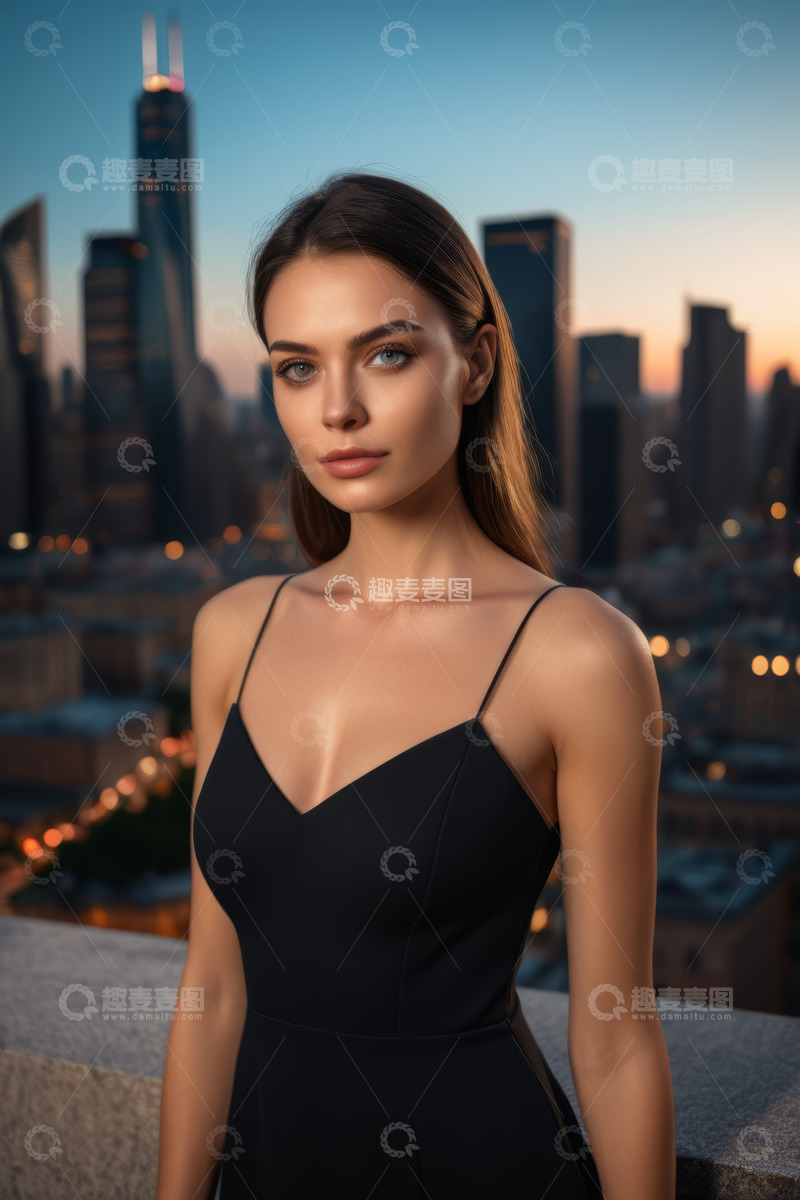 高清大图下载【趣麦麦图】城市背景前的年轻女性肖像