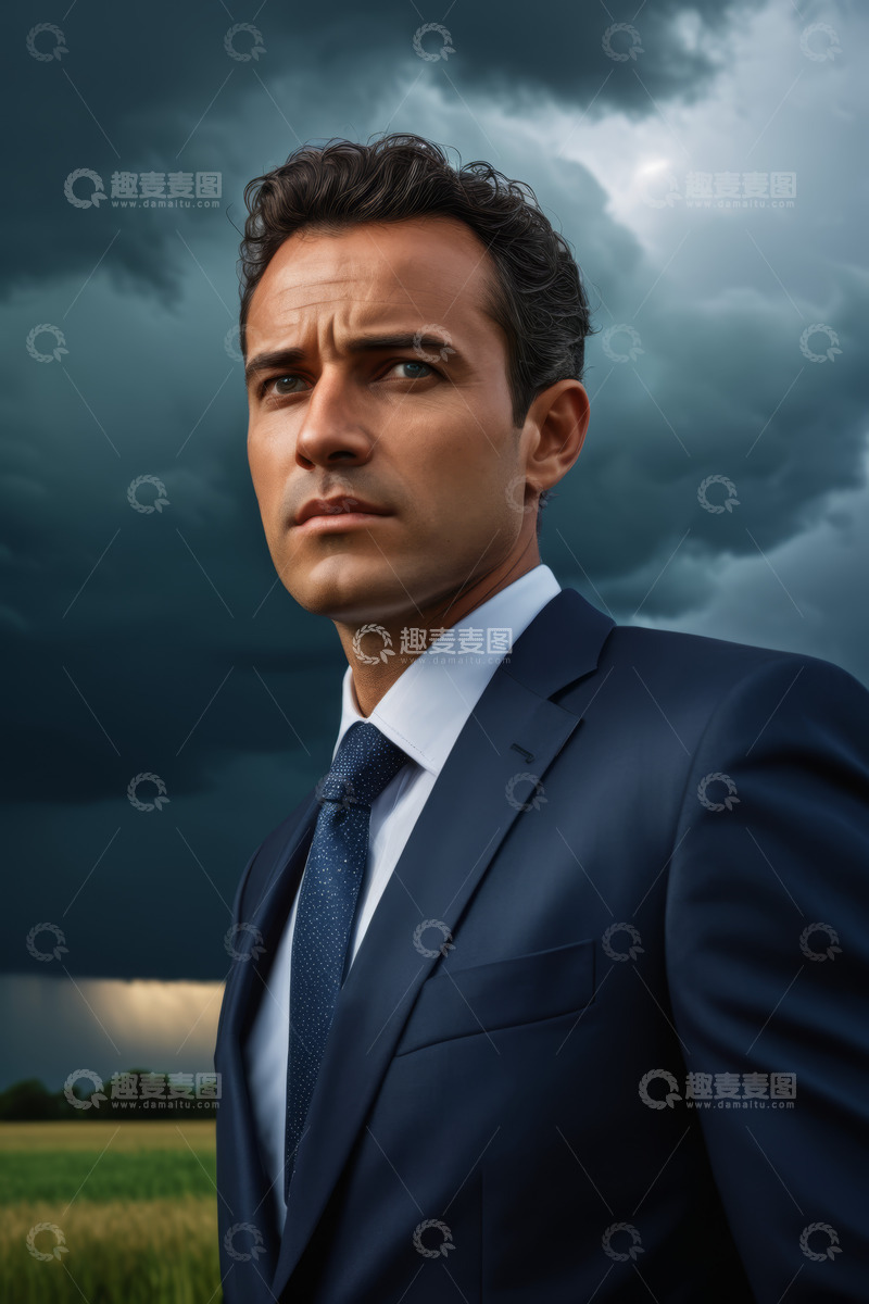 高清大图下载【趣麦麦图】身着西装的男士站立在田野
