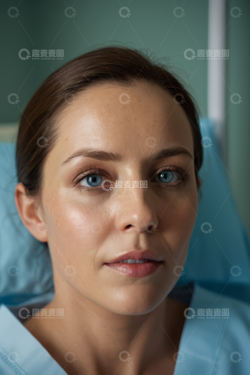 高清大图下载【趣麦麦图】病床上年轻女性面部特写