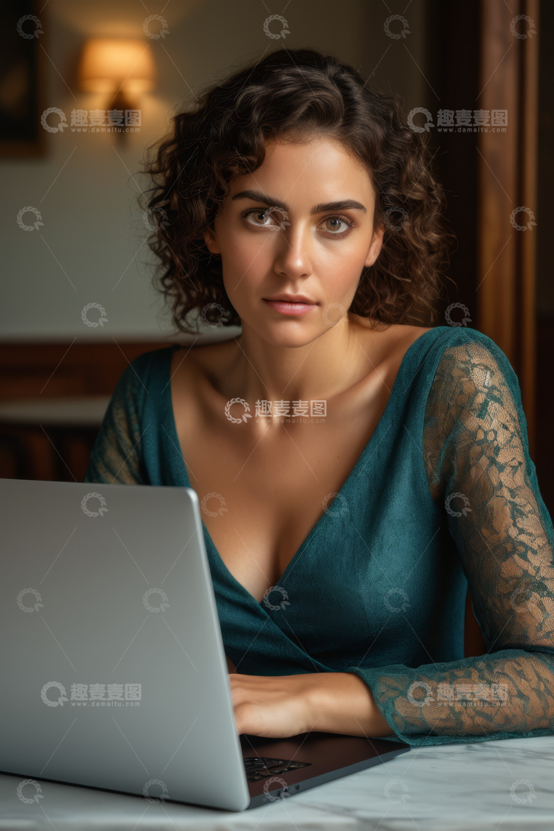 高清大图下载【趣麦麦图】室内使用笔记本电脑的年轻女性