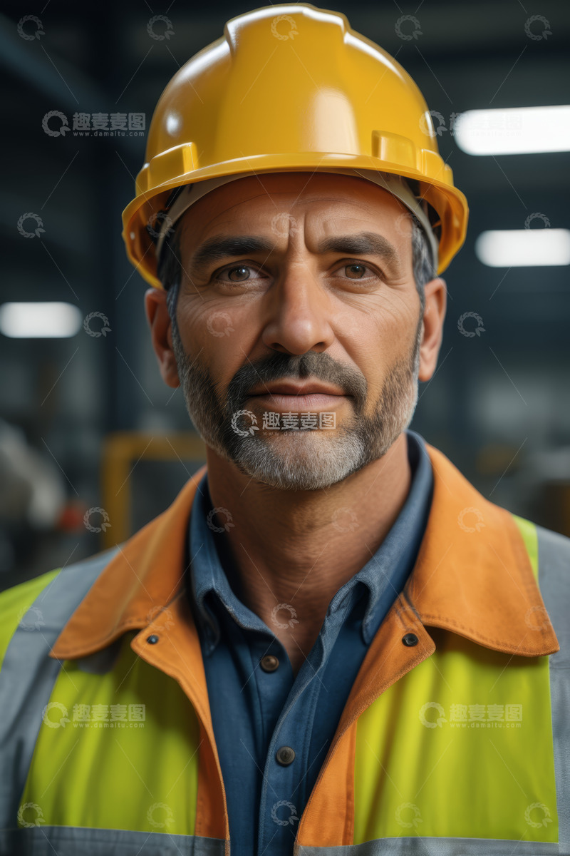 高清大图下载【趣麦麦图】工厂工人头戴安全帽特写
