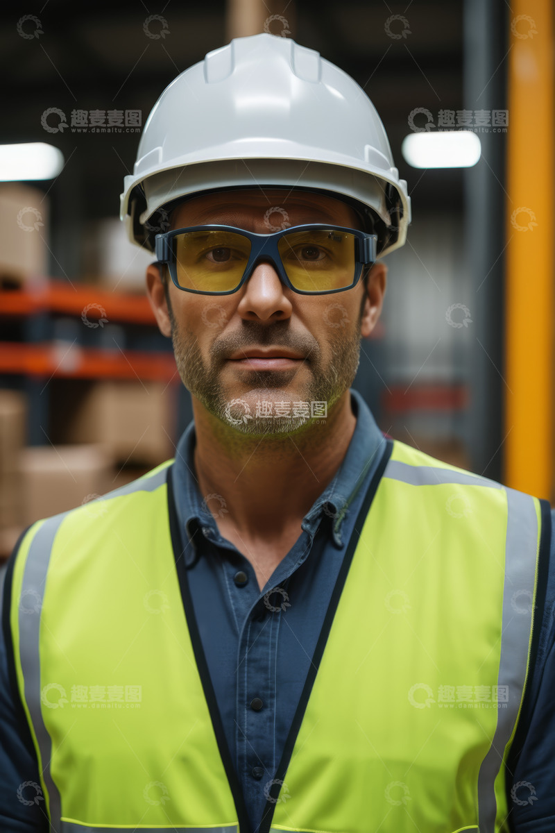 高清大图下载【趣麦麦图】穿反光背心戴安全帽的工人