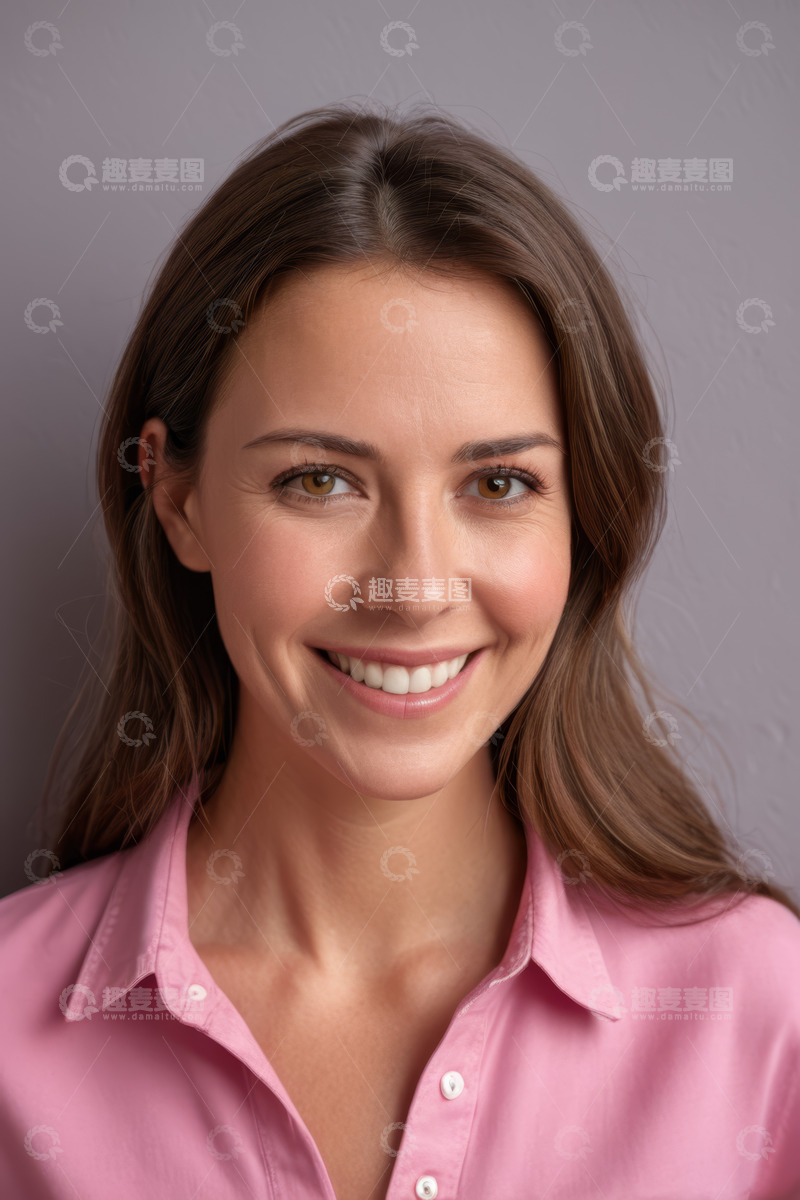 高清大图下载【趣麦麦图】穿粉色衬衫女性微笑肖像