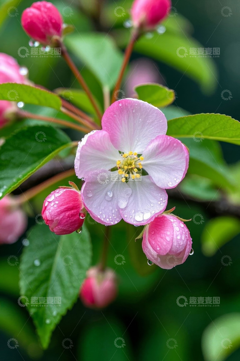 高清大图下载【趣麦麦图】带水珠的粉色花卉特写