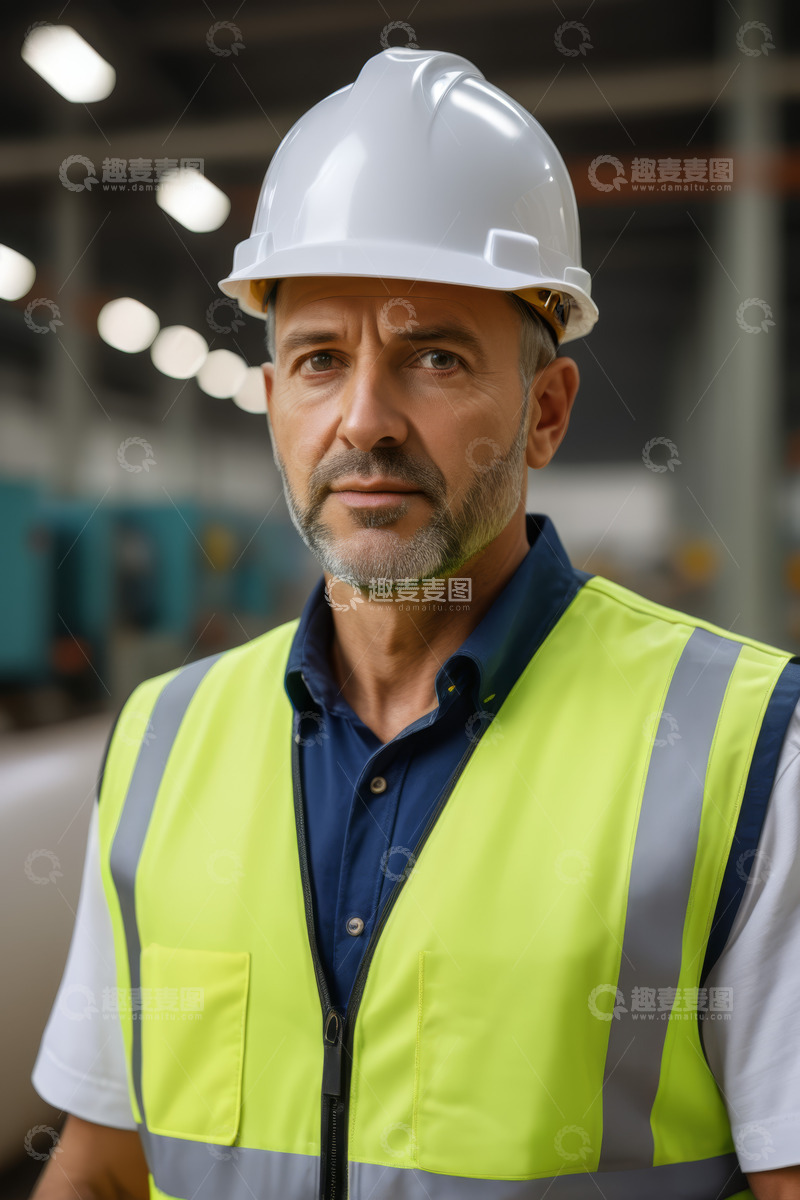高清大图下载【趣麦麦图】工厂工人戴安全帽穿反光背心