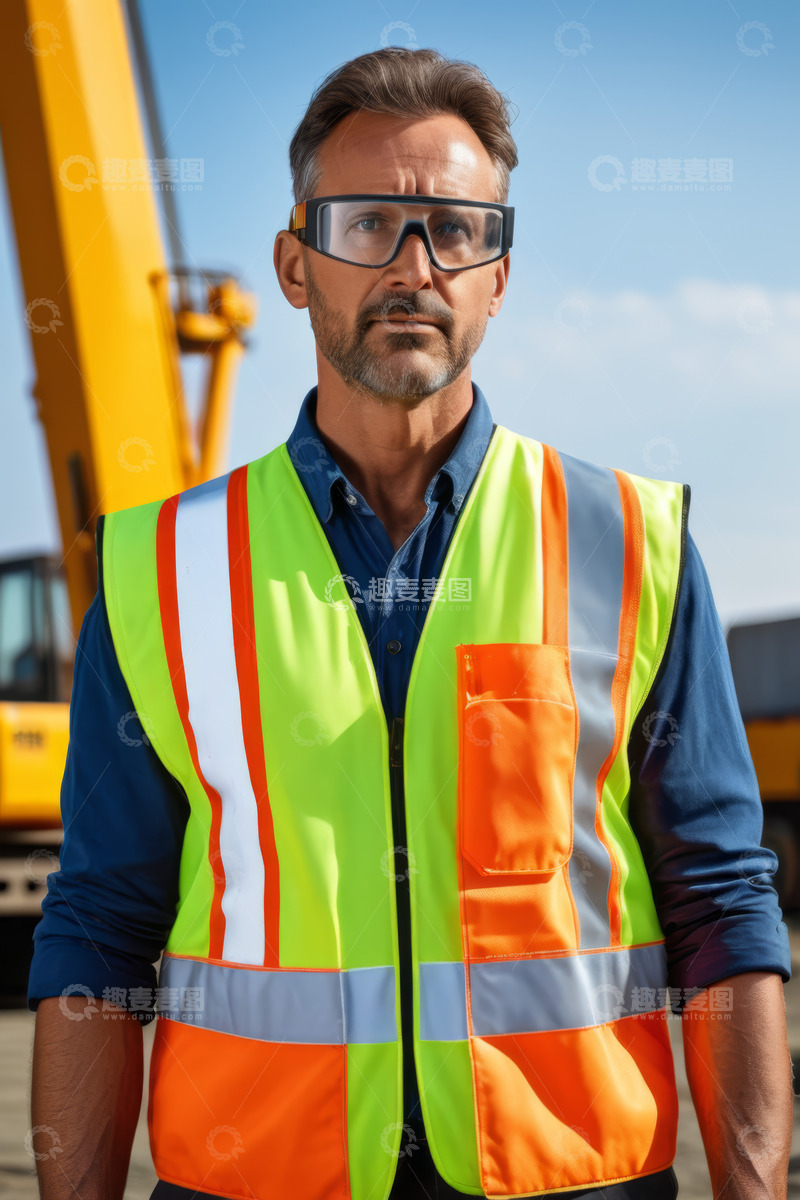 高清大图下载【趣麦麦图】工地工人穿着反光背心