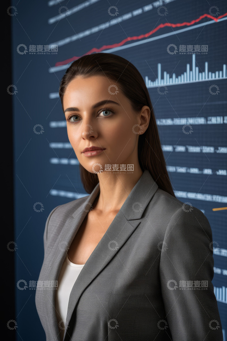 职业女商人与商务图表背景