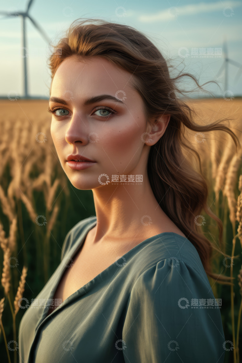 高清大图下载【趣麦麦图】田野中站立的女子