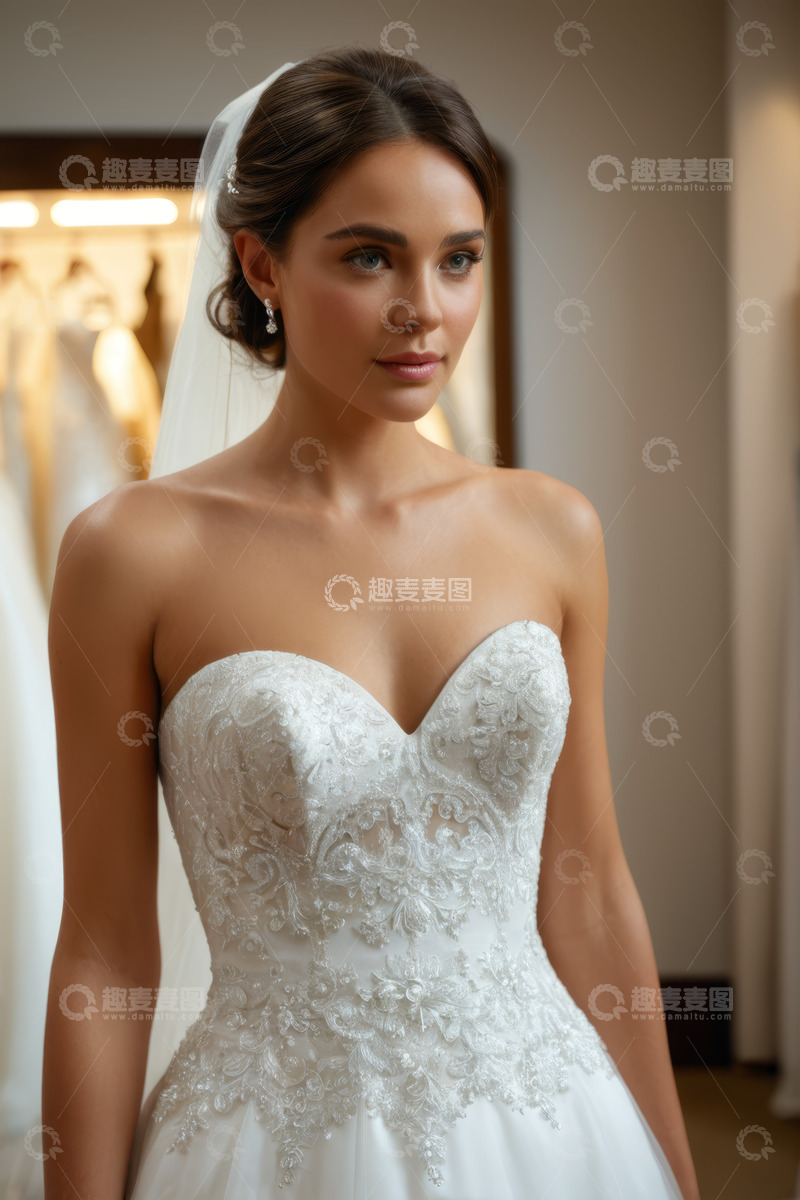 高清大图下载【趣麦麦图】身着婚纱的新娘半身像
