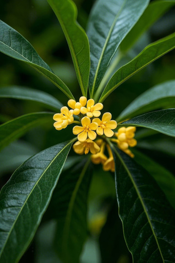 黄色桂花与绿叶特写