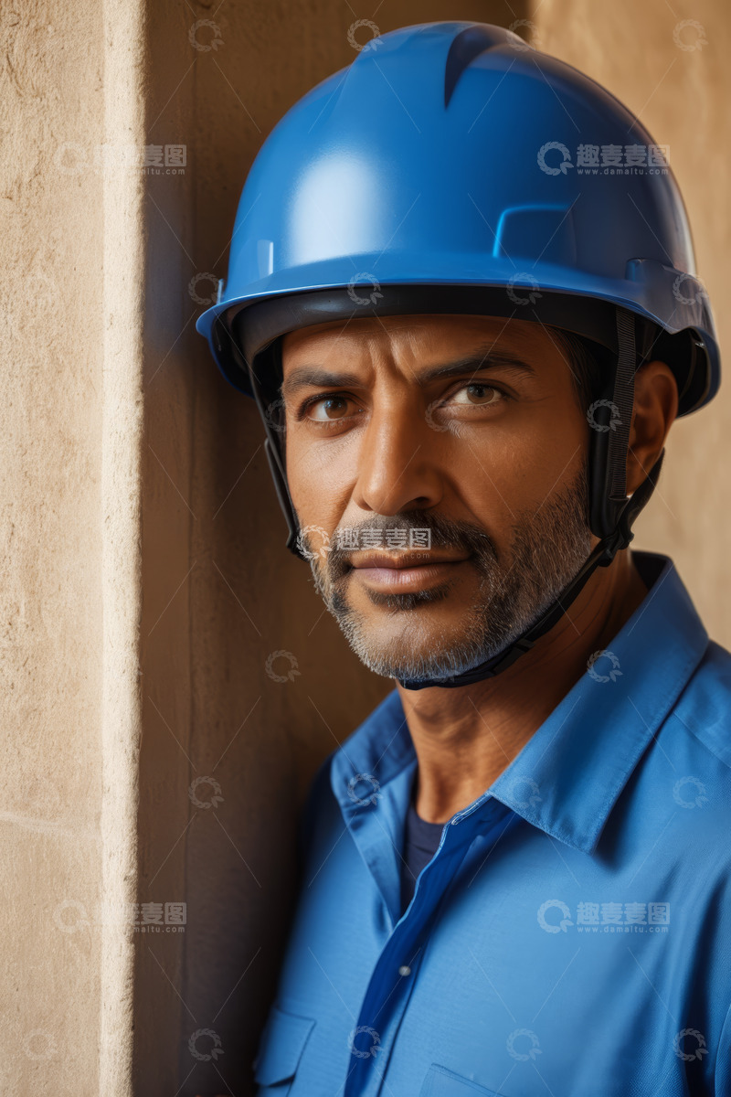 高清大图下载【趣麦麦图】戴安全帽工人近景肖像