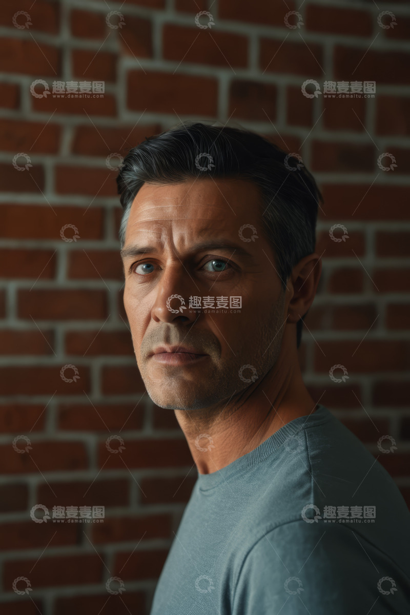 高清大图下载【趣麦麦图】男子红砖背景前半身像
