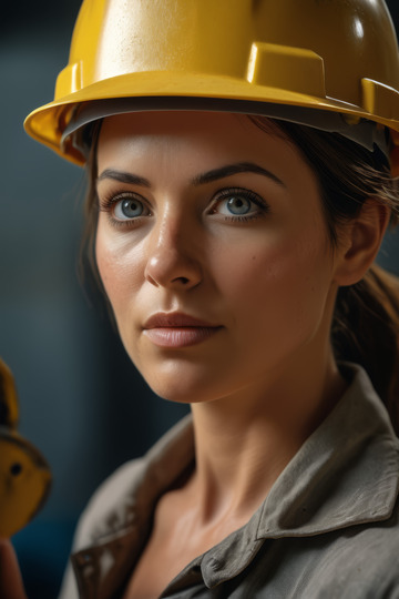 戴安全帽的女性工人特写