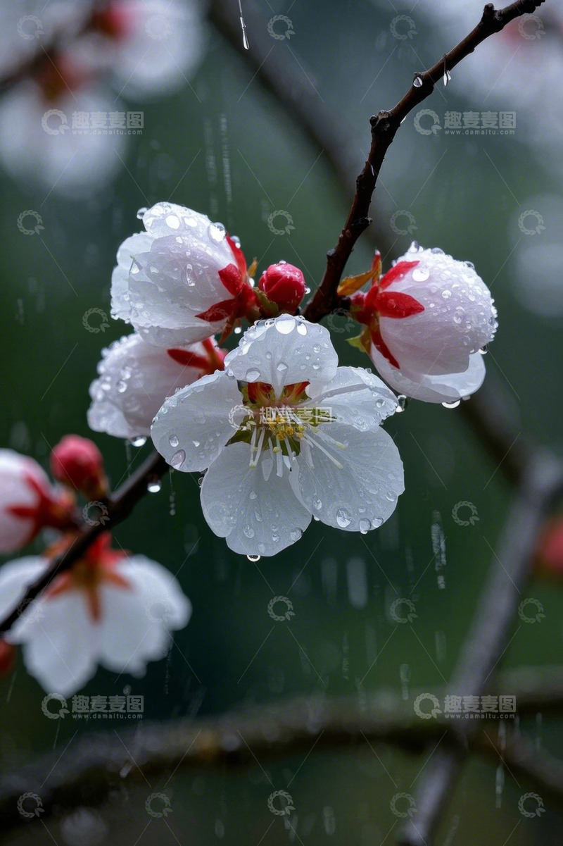 高清大图下载【趣麦麦图】雨中绽放的白色花朵