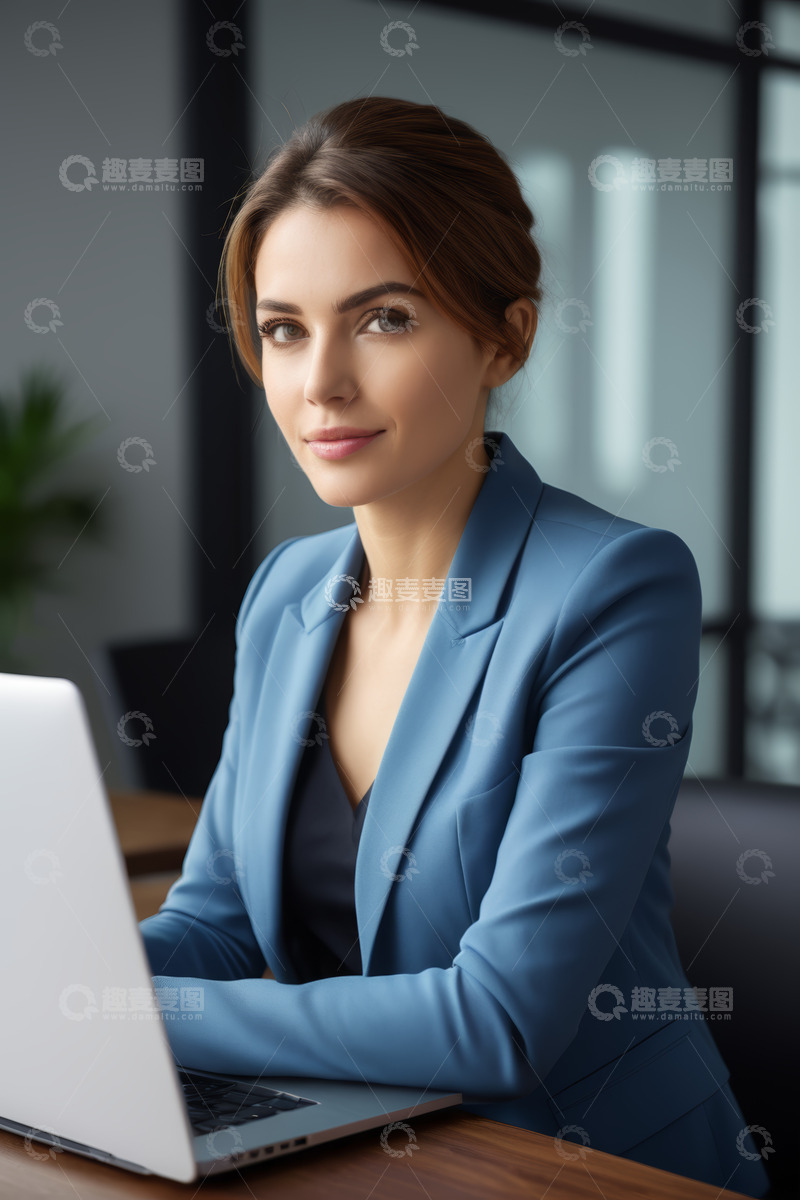高清大图下载【趣麦麦图】办公女性使用笔记本电脑